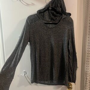 Gray Hooded Long Sleeve Top